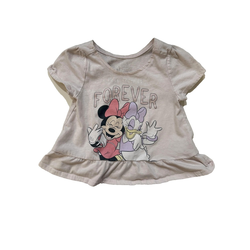 Disney Minnie Mouse Shirt Girls 5 Pink Ruffle Hem Peplum Daisy Duck Best Friends